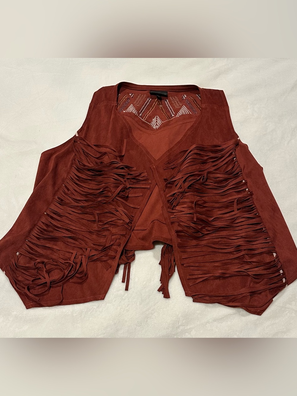 Shyanne Fringe Suede Vest in Rust